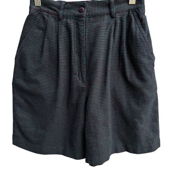 Sarah English Petite Vintage Womens Blue Plaid Tweed Pleated Cotton Shorts 4P - Picture 1 of 8